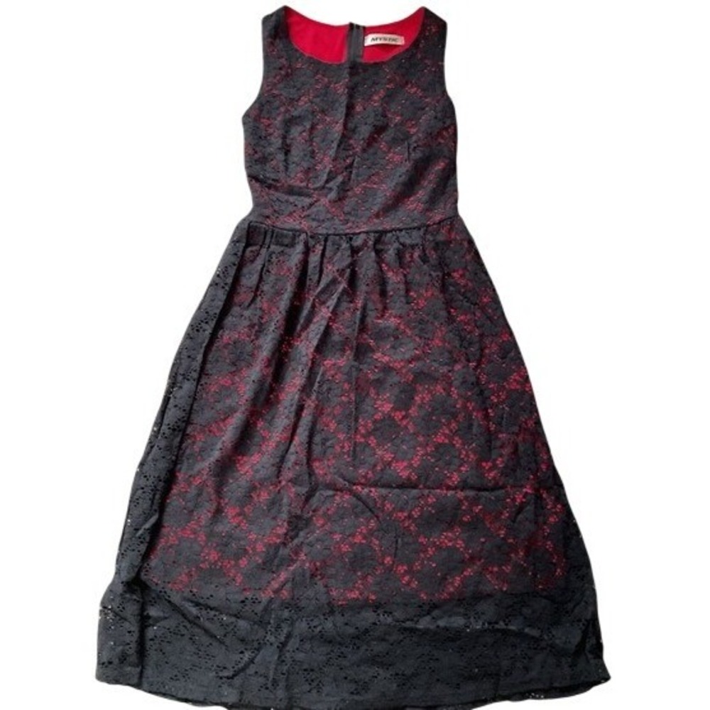 Mystic Black Lace Red Lining Sleeveless‎ Fit and Flare Cocktail Dress